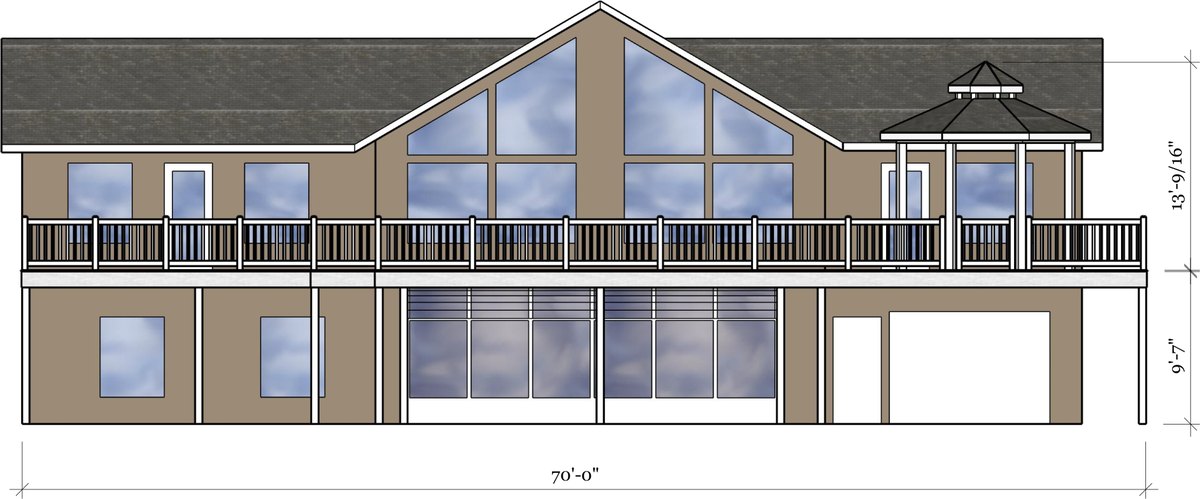 Scaled front elevation drawing of a two-story deck showing heights and overall dimensions